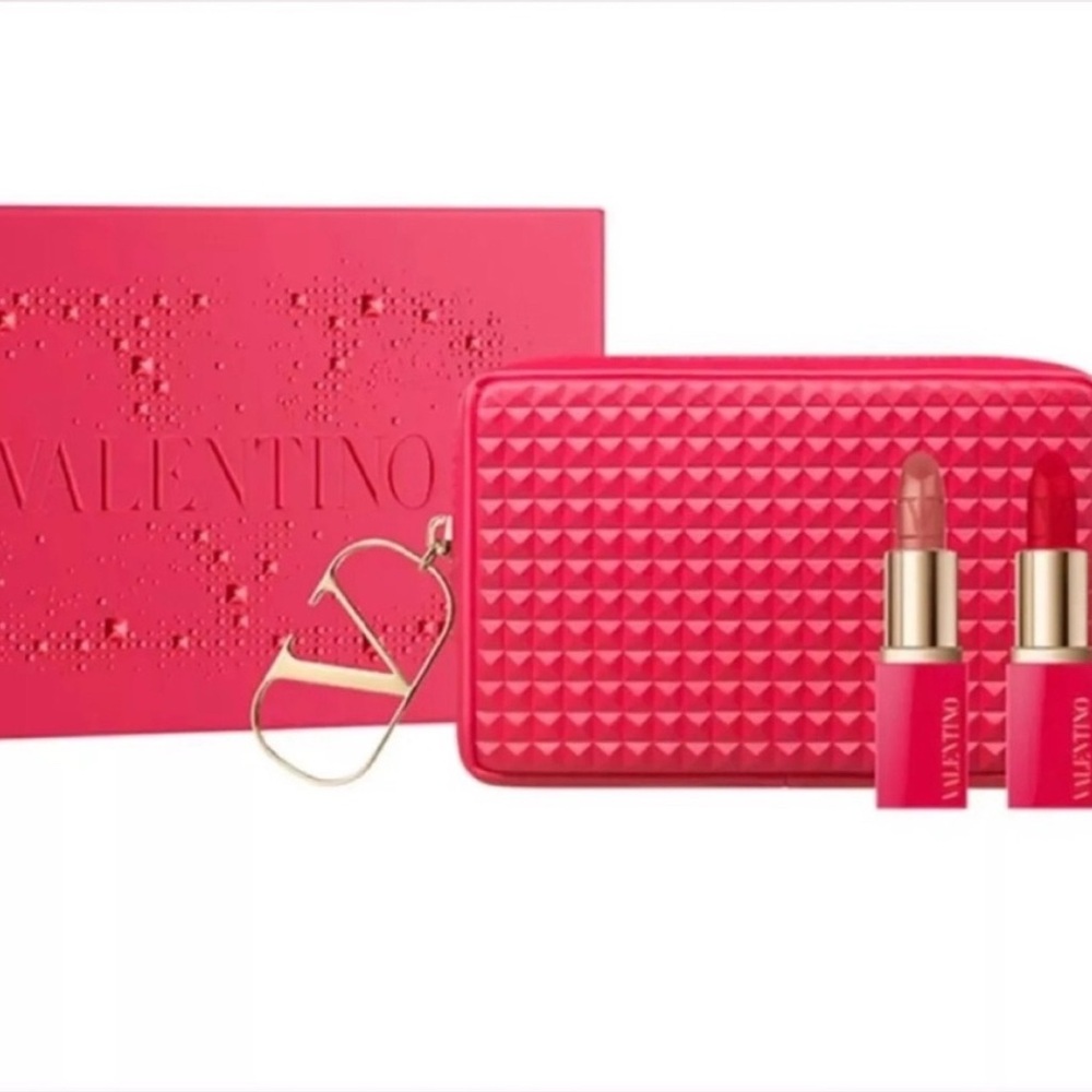 VALENTINO RED Mini Studded Clutch Bag Set with Refillable Lipstick in Two Shades